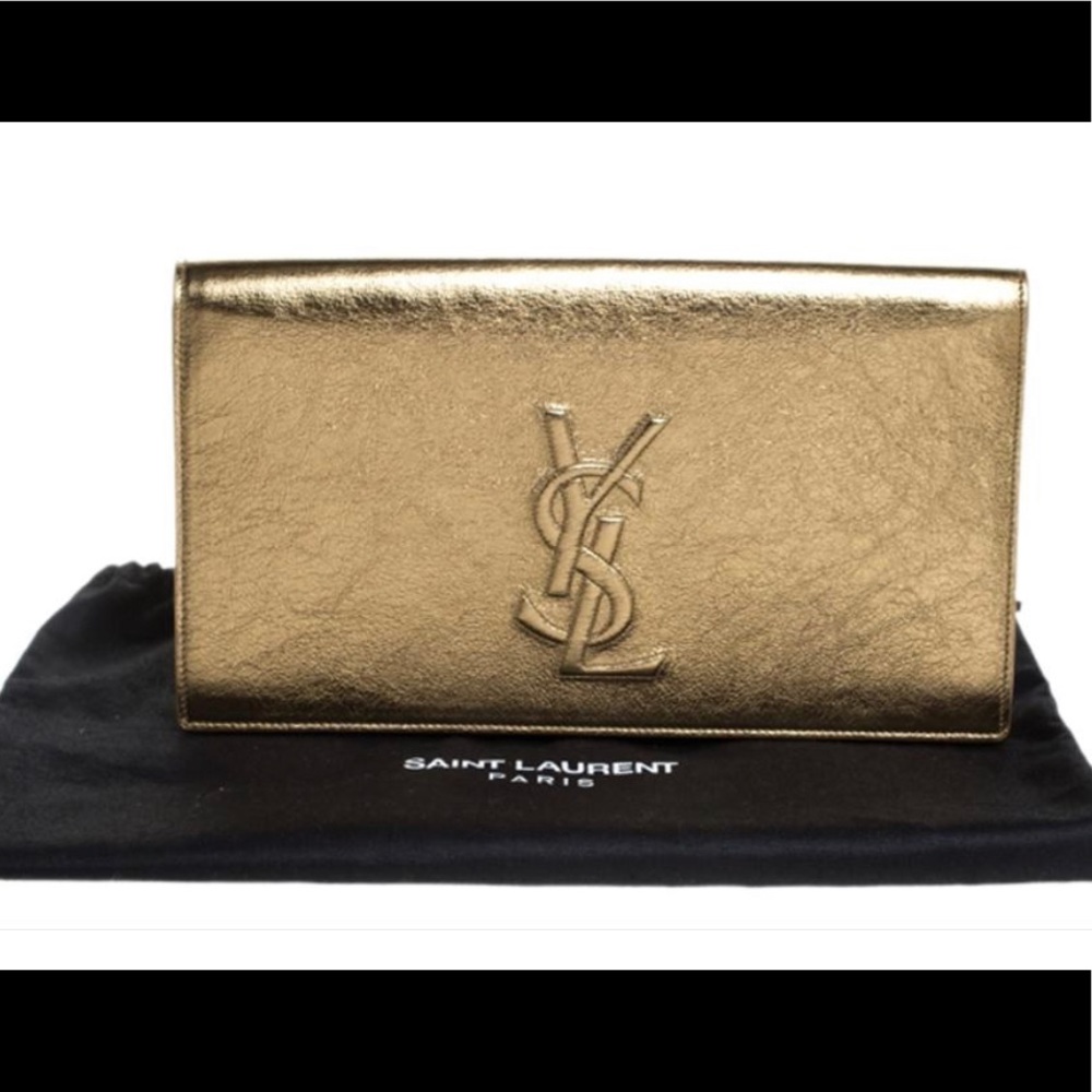Ysl gold metallic clutch